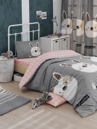 L'essentiel linge de maison Juego de funda de edredón Tavşancık Individual - Gris, Marrón, Blanco y Rosa